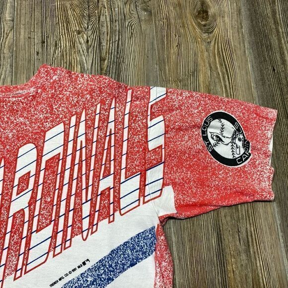 AOP MLB St. Louis Cardinals Baseball All Over Print Vintage T-Shirt Size XL 90’s - Picture 8 of 13
